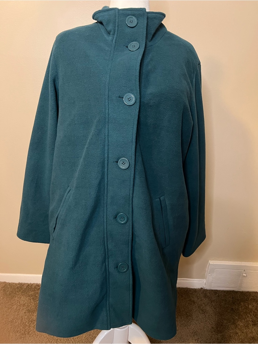 Tudor Court Green Vintage Fleece Swing Coat With Button Closure